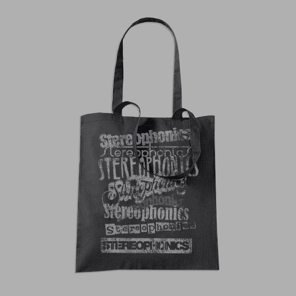 DISTRESSED VINTAGE LOGOS BLACK TOTE BAG